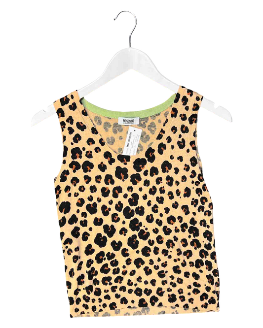 Size S | Moschino Cheap and Chic Leopard Silk/Cashmere Tank Top