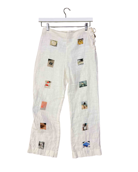 Size S |  Paloma Wool White Linen Bamni Photo Print Pants