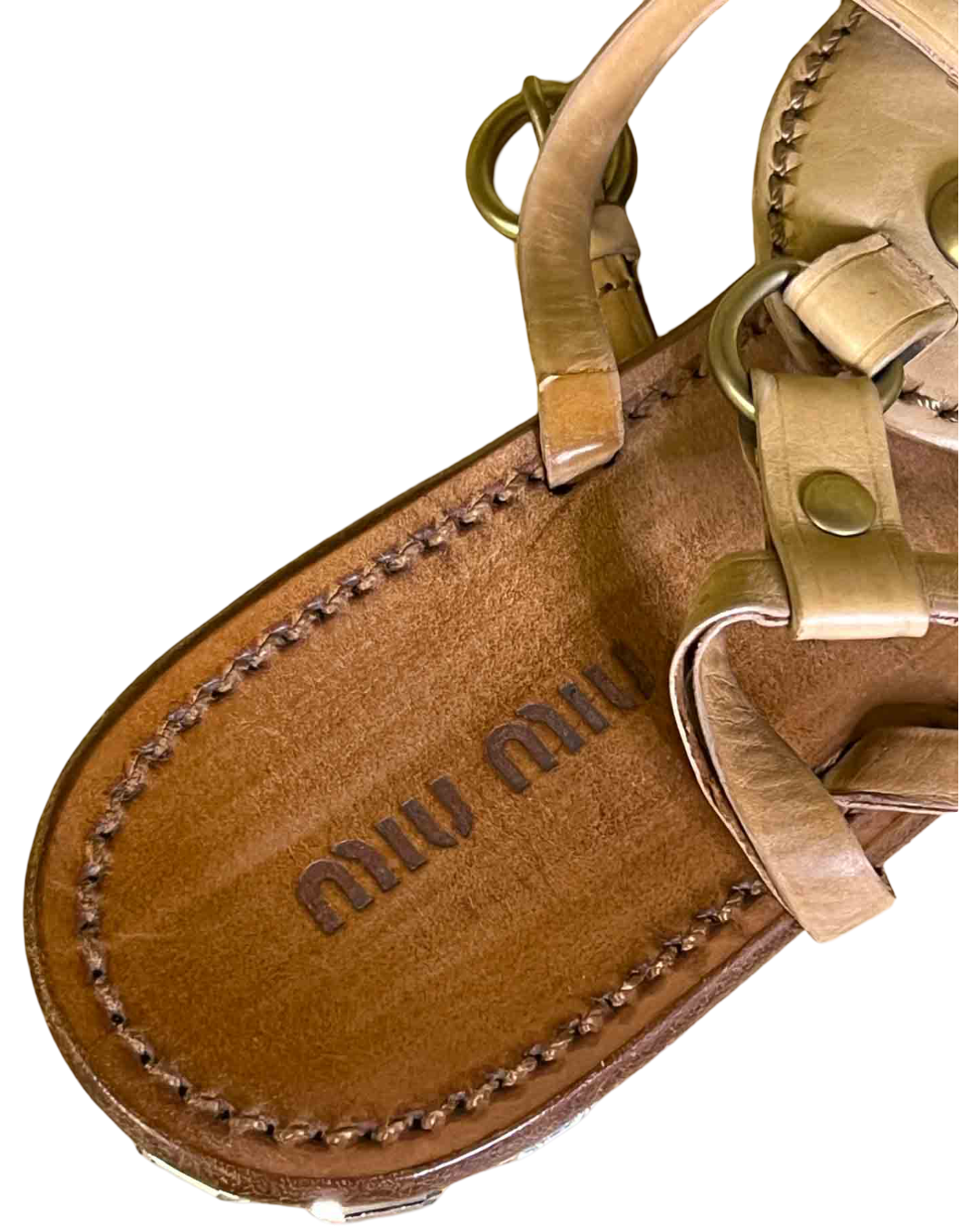 Size 37 | Miu Miu Tan Leather Strappy Sandals