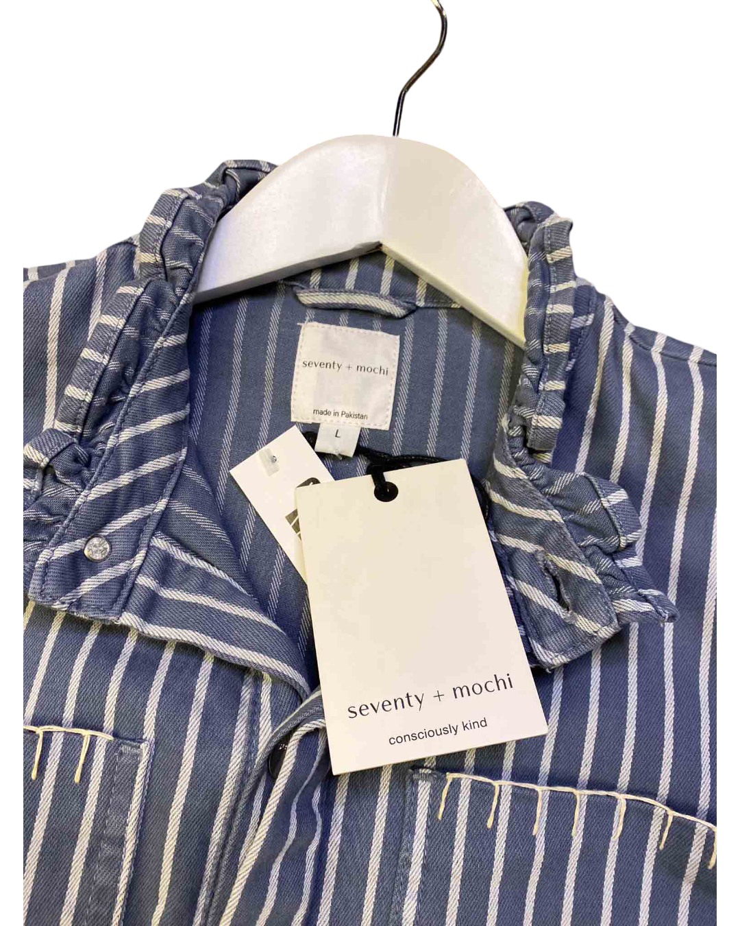 Size L | Seventy + Mochi Blue Striped Top NWT