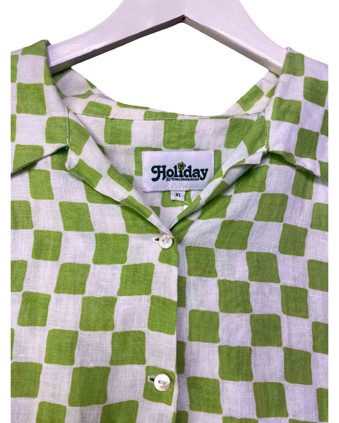 Size XL | Holiday by Emma Mulholland Green and White Linen Shirt