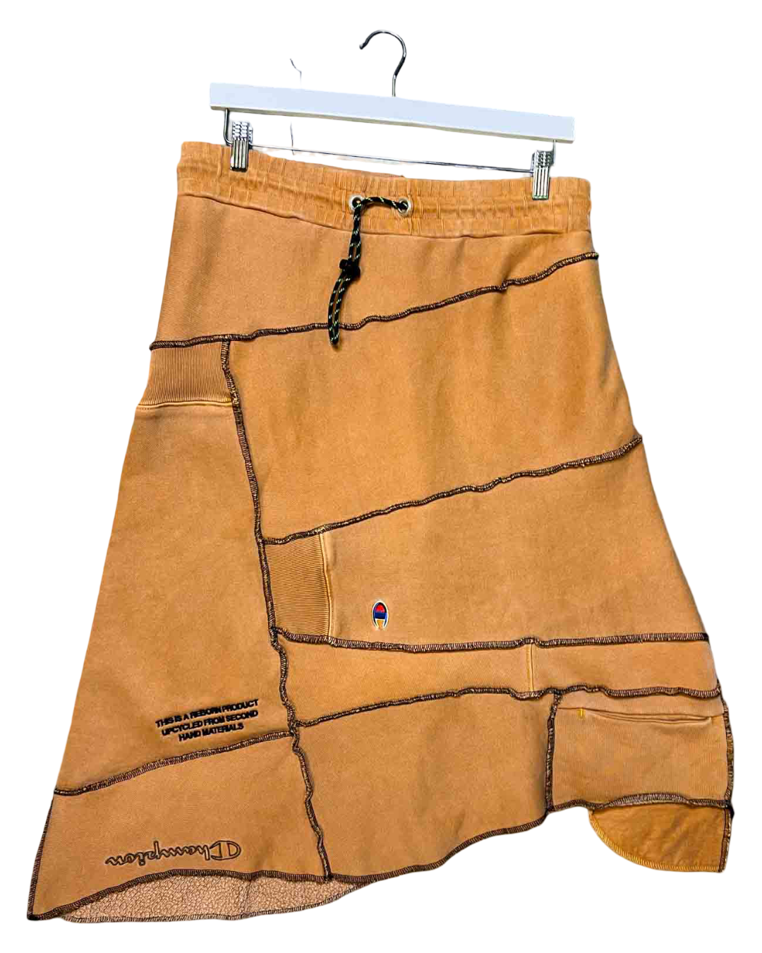 Size M | Homie Tan Patchwork Midi Skirt