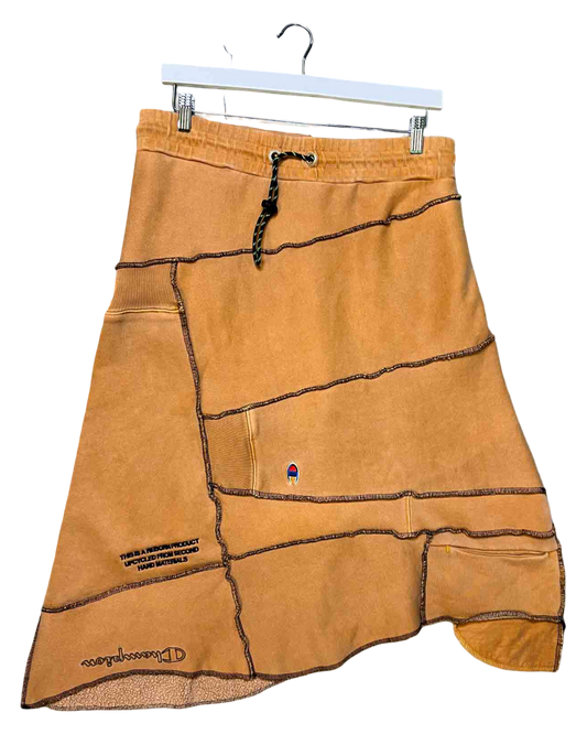 Size M | Homie Tan Patchwork Midi Skirt