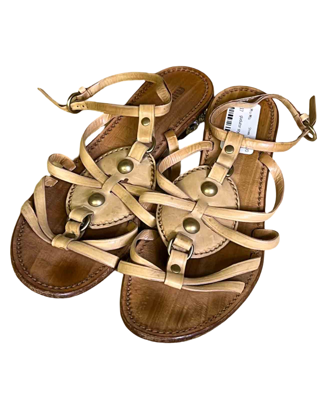Size 37 | Miu Miu Tan Leather Strappy Sandals