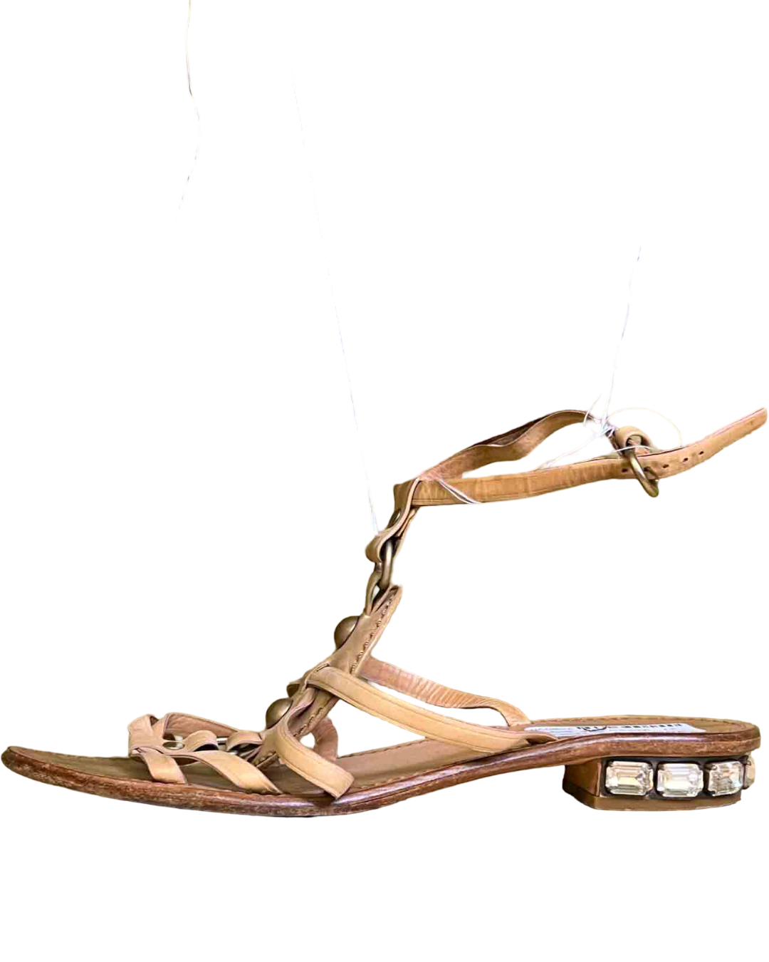 Size 37 | Miu Miu Tan Leather Strappy Sandals