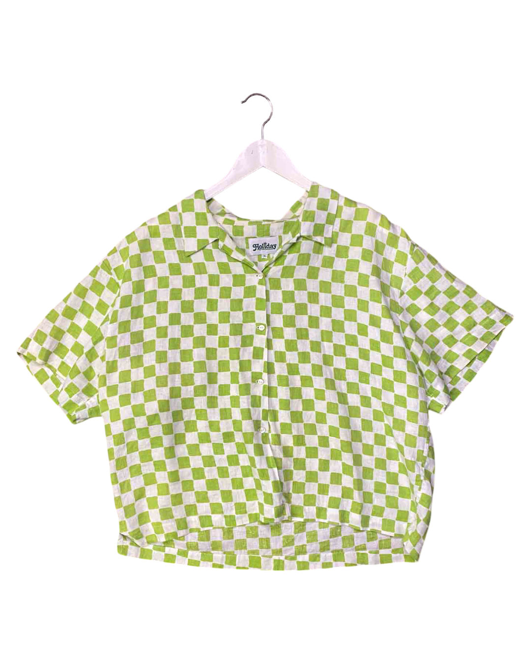 Size XL | Holiday by Emma Mulholland Green and White Linen Shirt