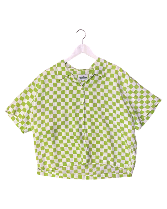 Size XL | Holiday by Emma Mulholland Green and White Linen Shirt