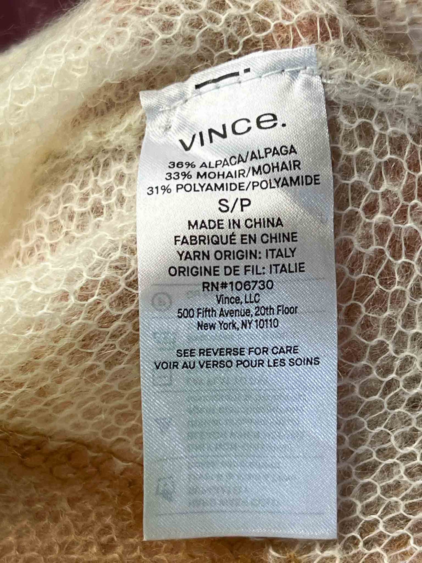 Size S | Vince Alpaca Blend Check Knit Jumper