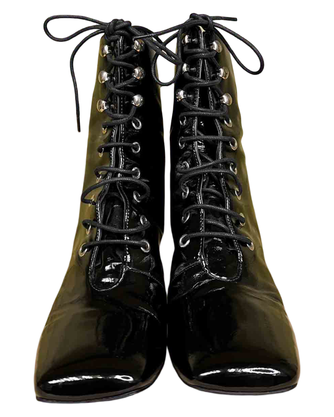 Size 39 | Moschino Black Patent Lace-Up Boots