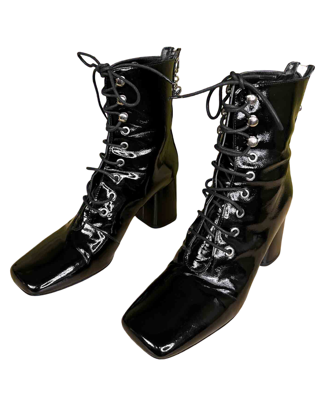 Size 39 | Moschino Black Patent Lace-Up Boots
