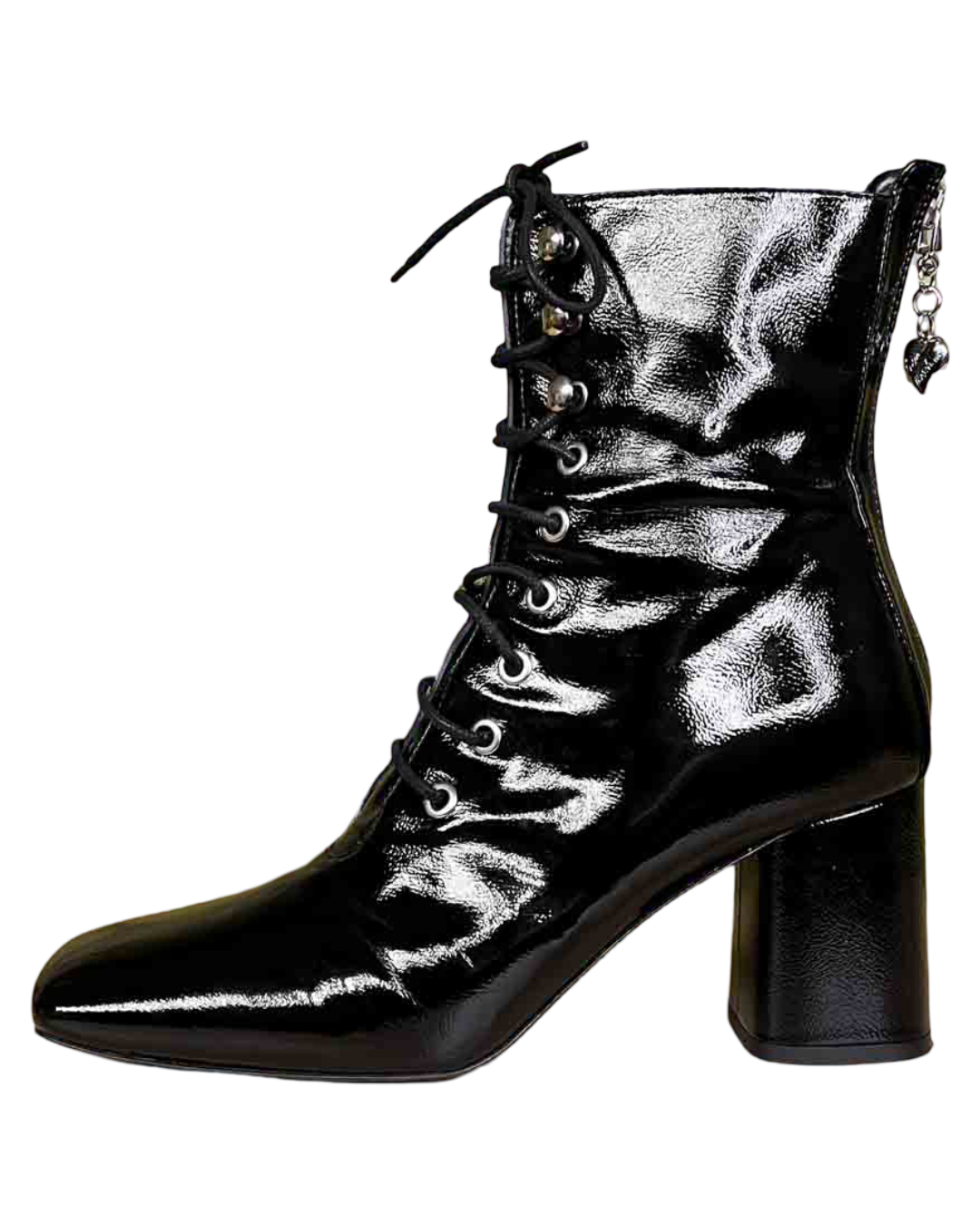 Size 39 | Moschino Black Patent Lace-Up Boots