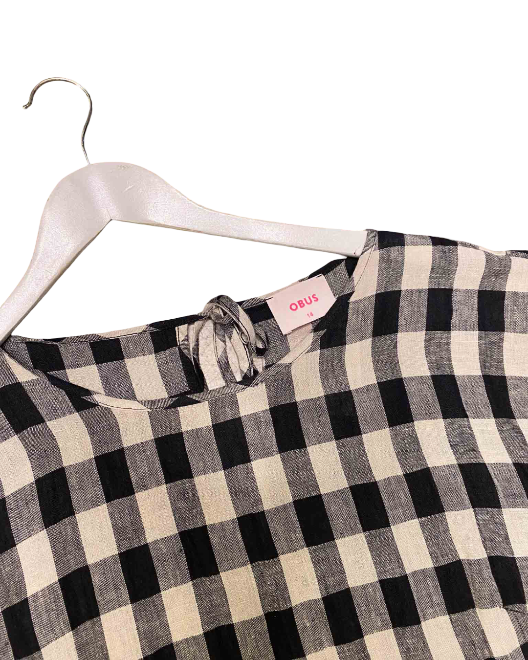 Size XL | Obus Black and Beige Gingham Linen Maxi Dress