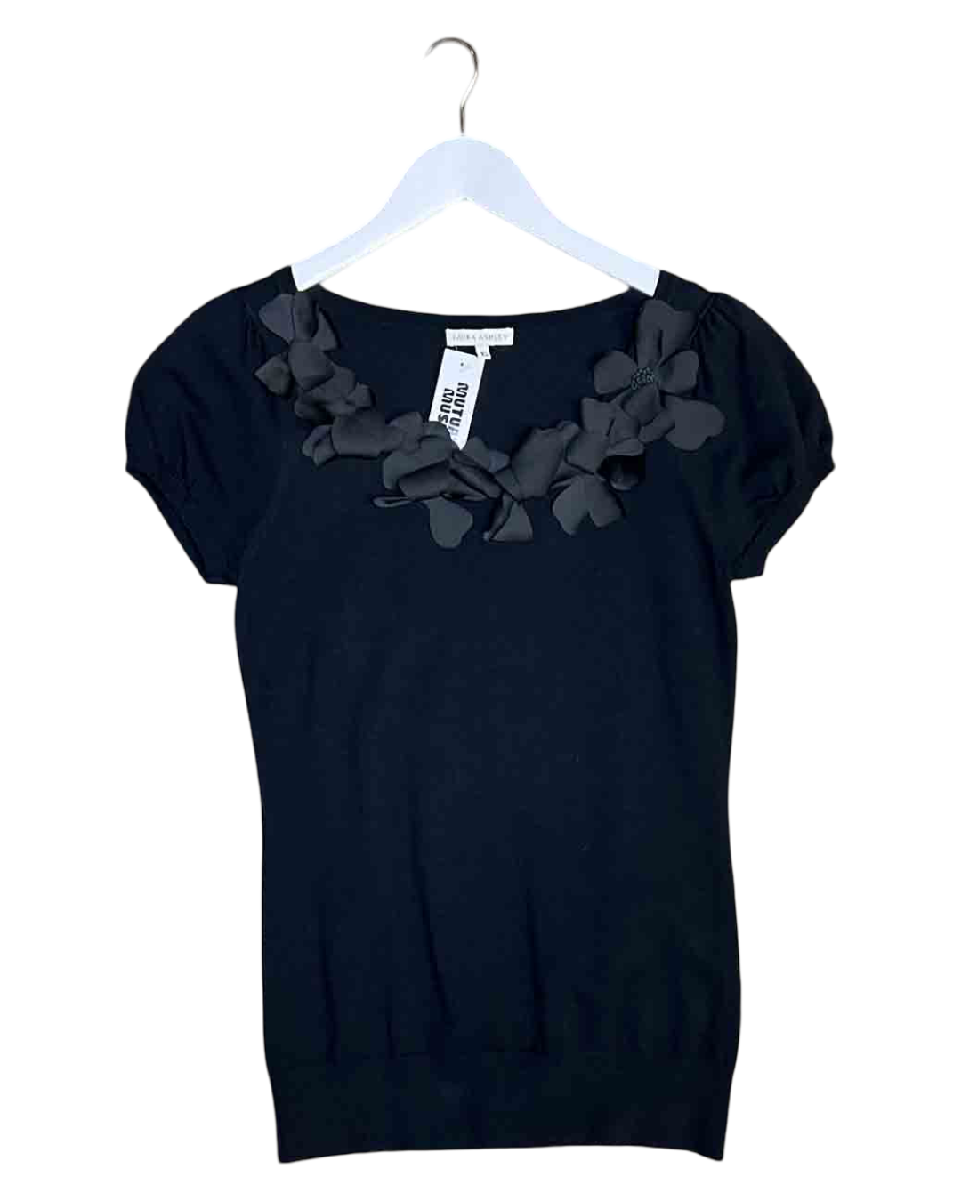 Size XS | Laura Ashley Black Satin Flower Top