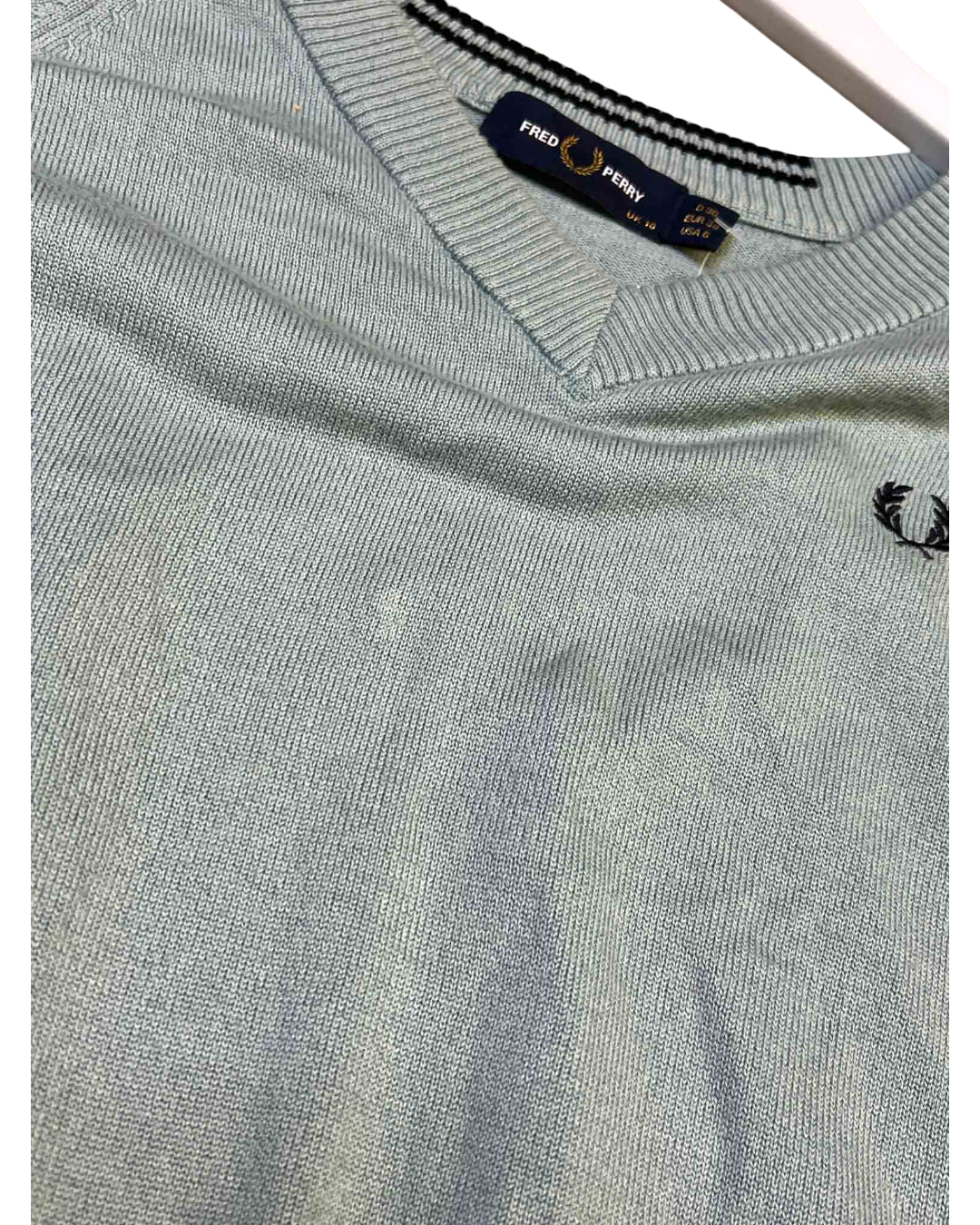 Size M | Fred Perry Sage Wool/Cotton V-Neck Jumper
