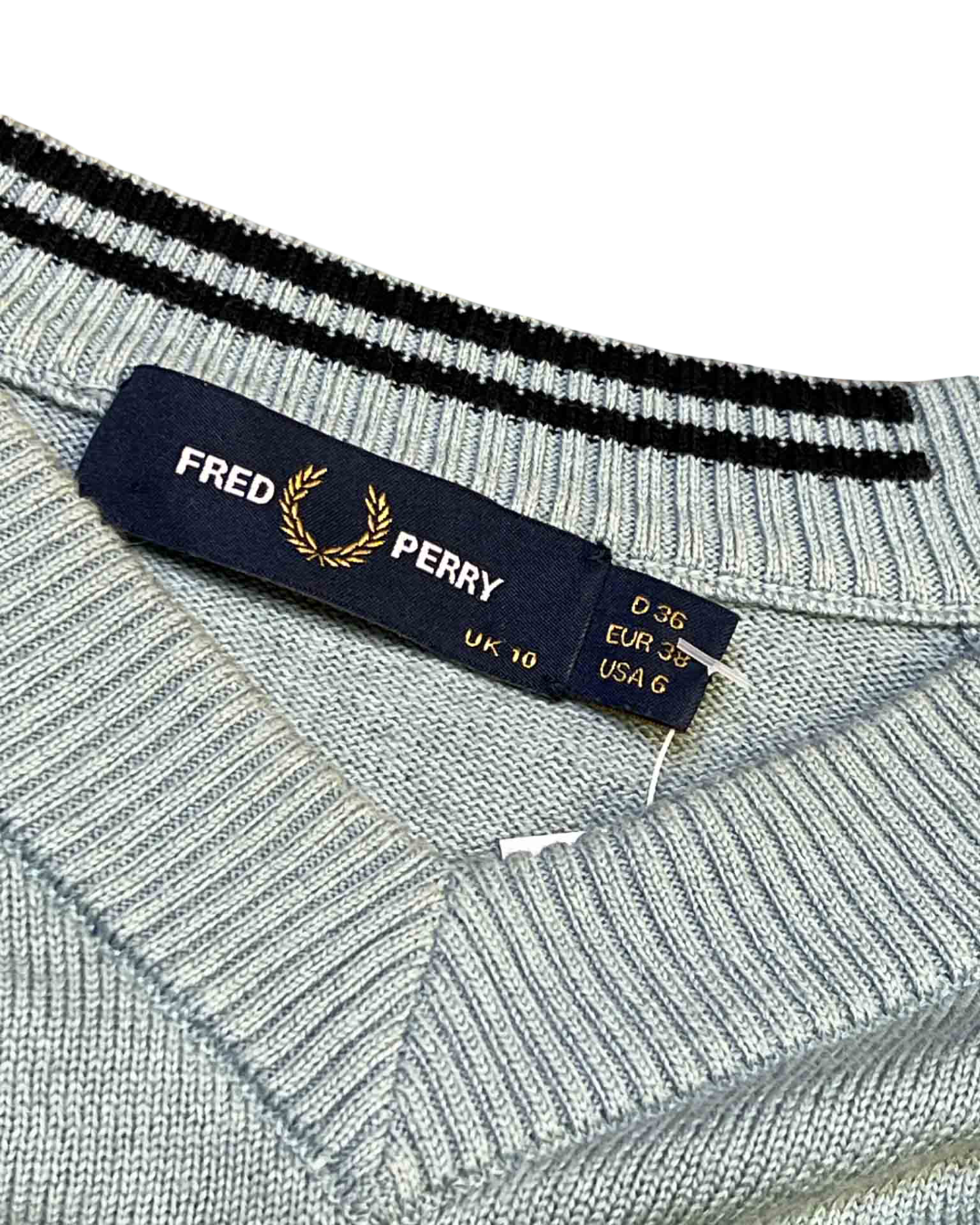 Size M | Fred Perry Sage Wool/Cotton V-Neck Jumper