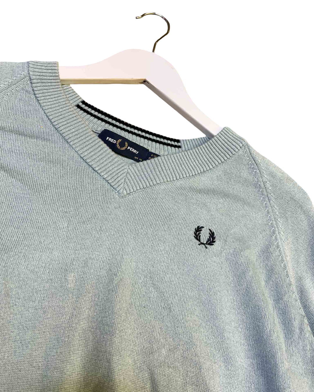 Size M | Fred Perry Sage Wool/Cotton V-Neck Jumper