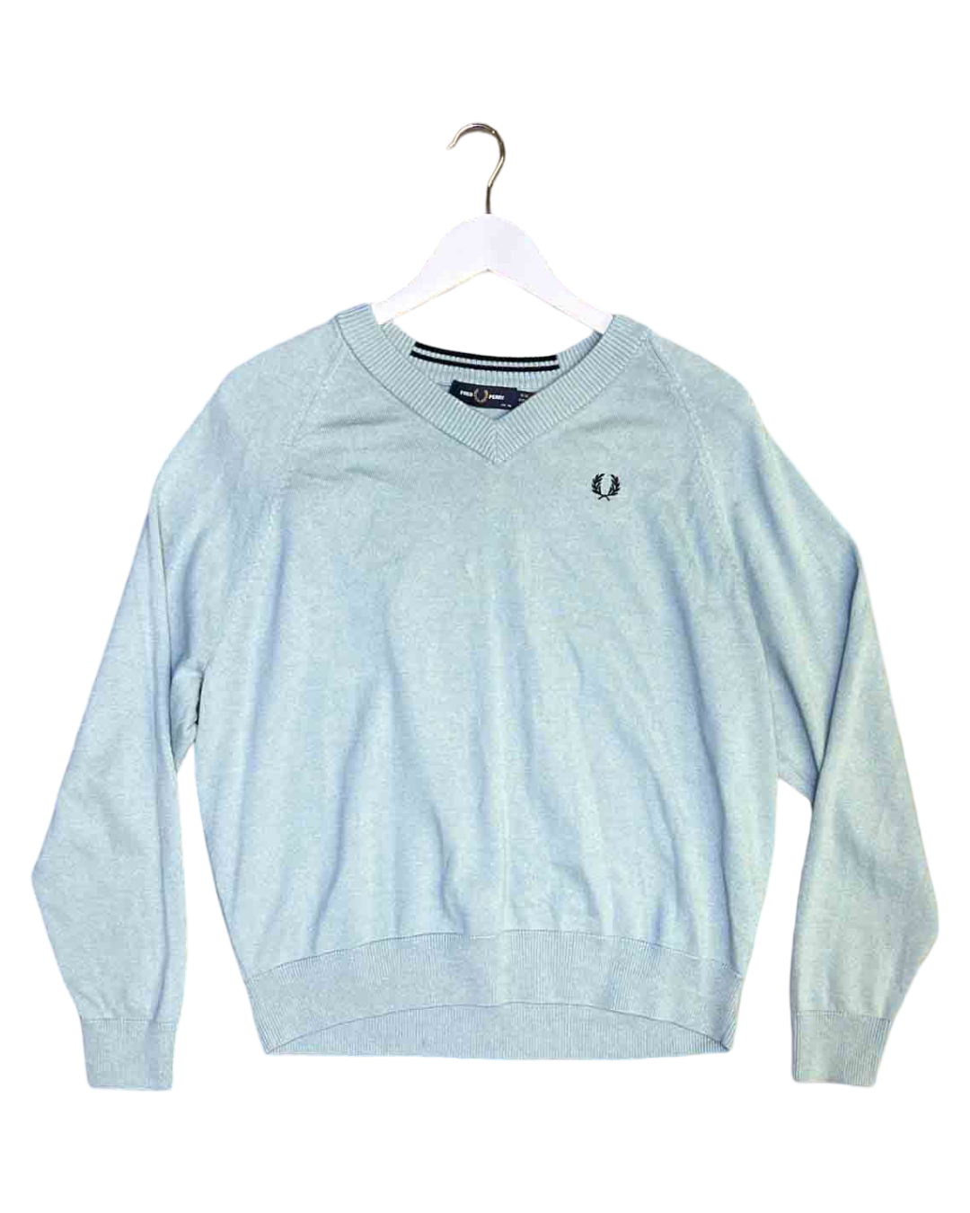 Size M | Fred Perry Sage Wool/Cotton V-Neck Jumper