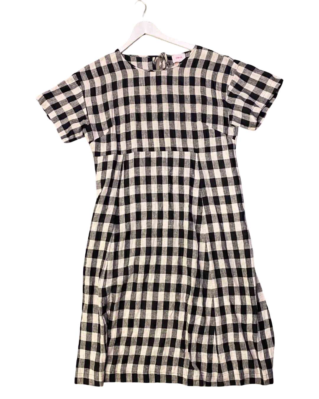 Size XL | Obus Black and Beige Gingham Linen Maxi Dress