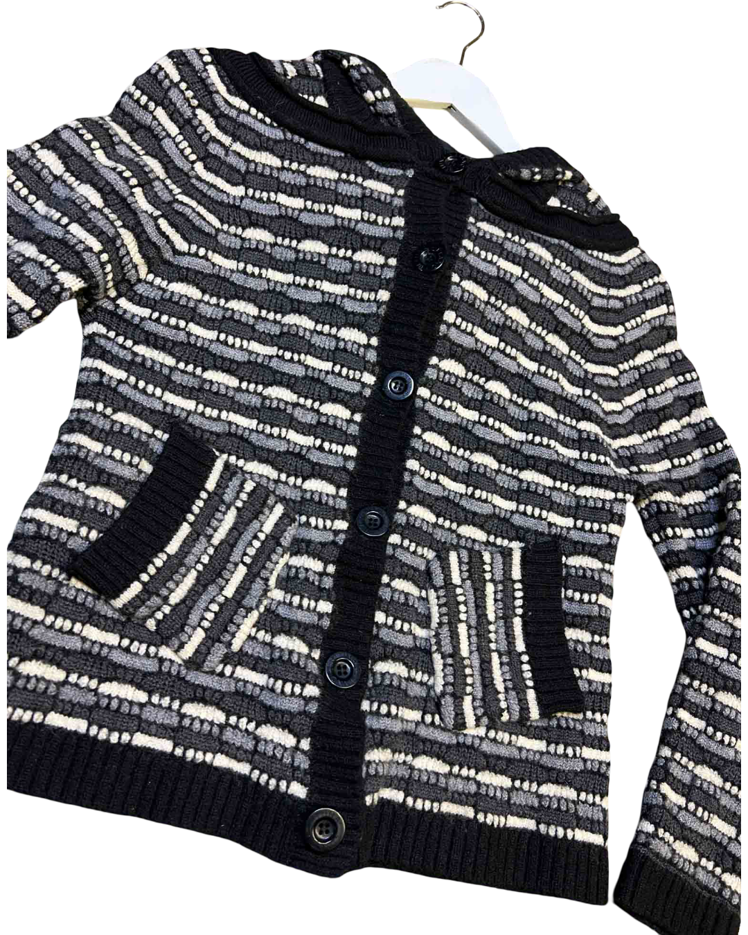 Size 8 (S) | Bettina Liano Textured Wool Hooded Cardigan