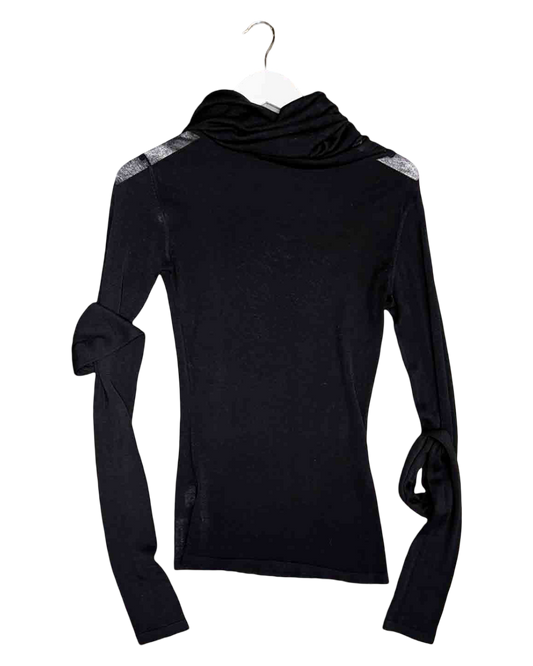 Size S | Wixii Black Silk Exaggerated Sleeve Knit Top