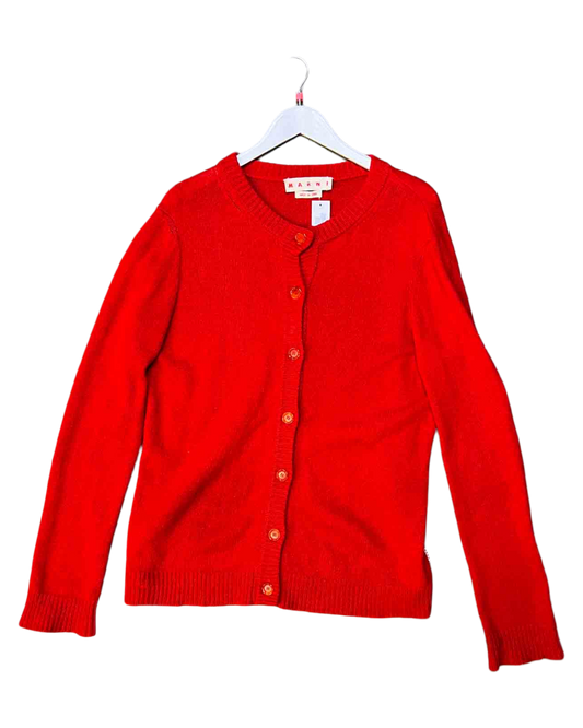 Size 42 (L) | Marni Red Cashmere Longline Cardigan