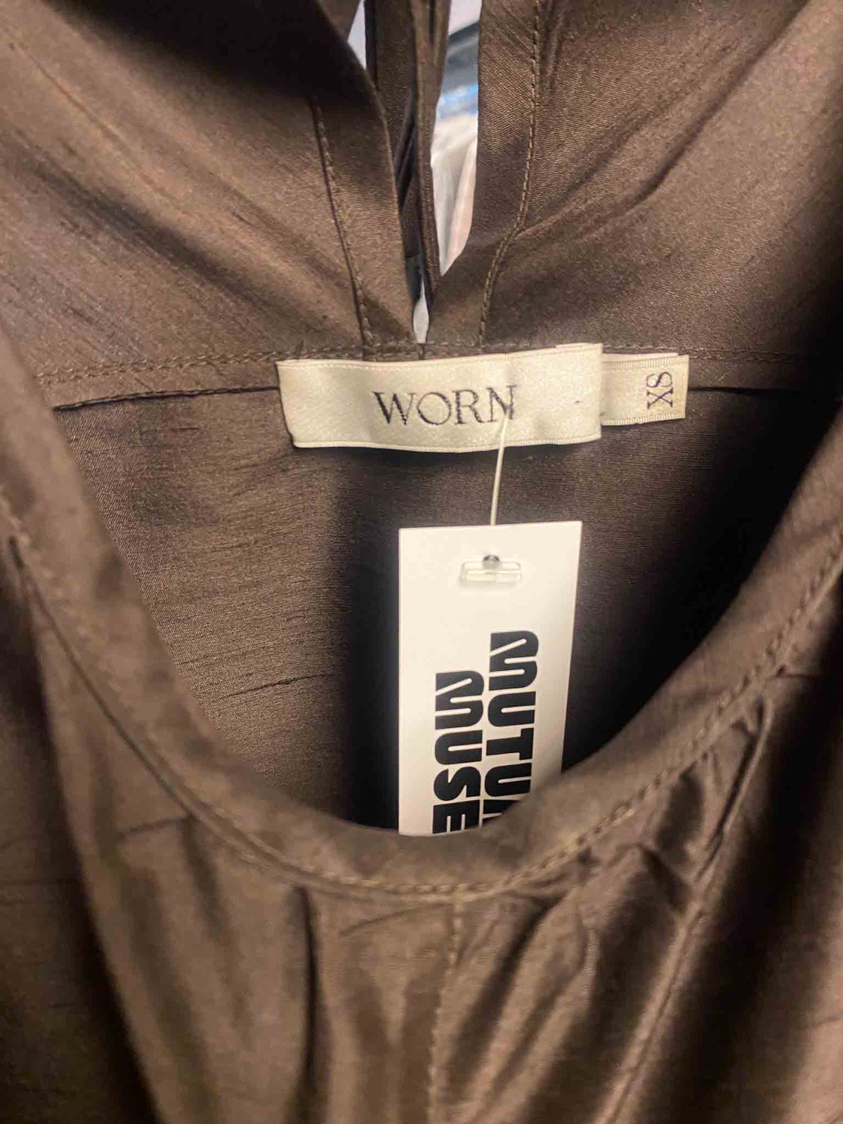 Size S | Worn Brown Silk Top
