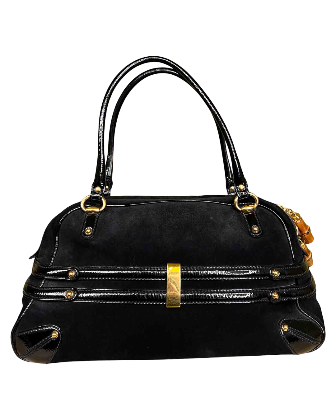 Gucci Black Suede/Patent Horsebit Wave Bag