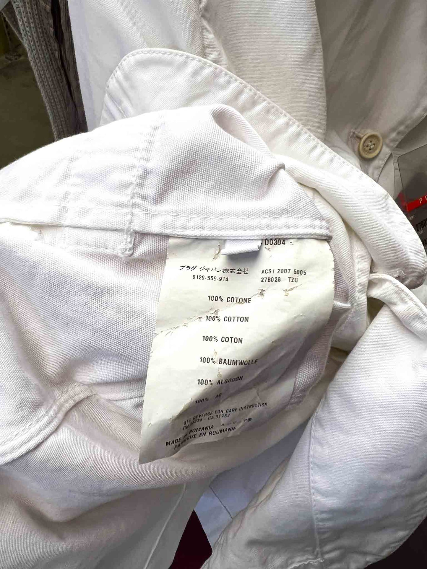Size 46 (S) | Prada Bianco Cotton Fitted Jacket NWT