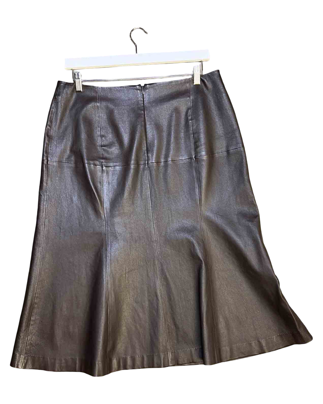 Size L | Banded Together Chocolate Leather Midi Skirt