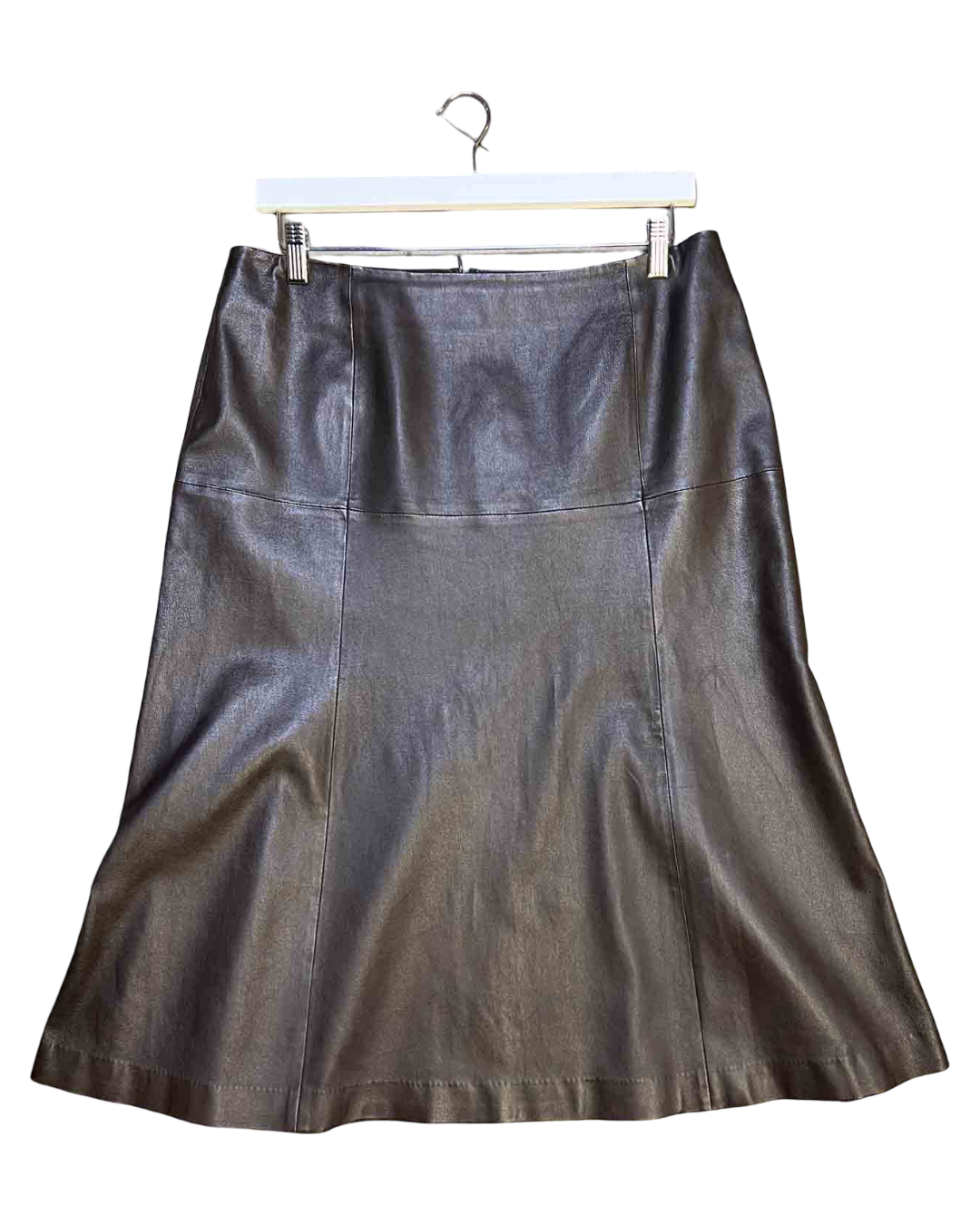 Size L | Banded Together Chocolate Leather Midi Skirt