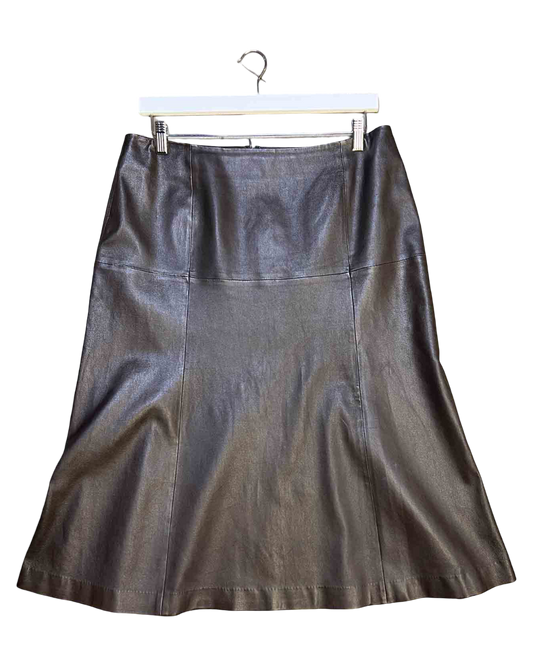 Size L | Banded Together Chocolate Leather Midi Skirt