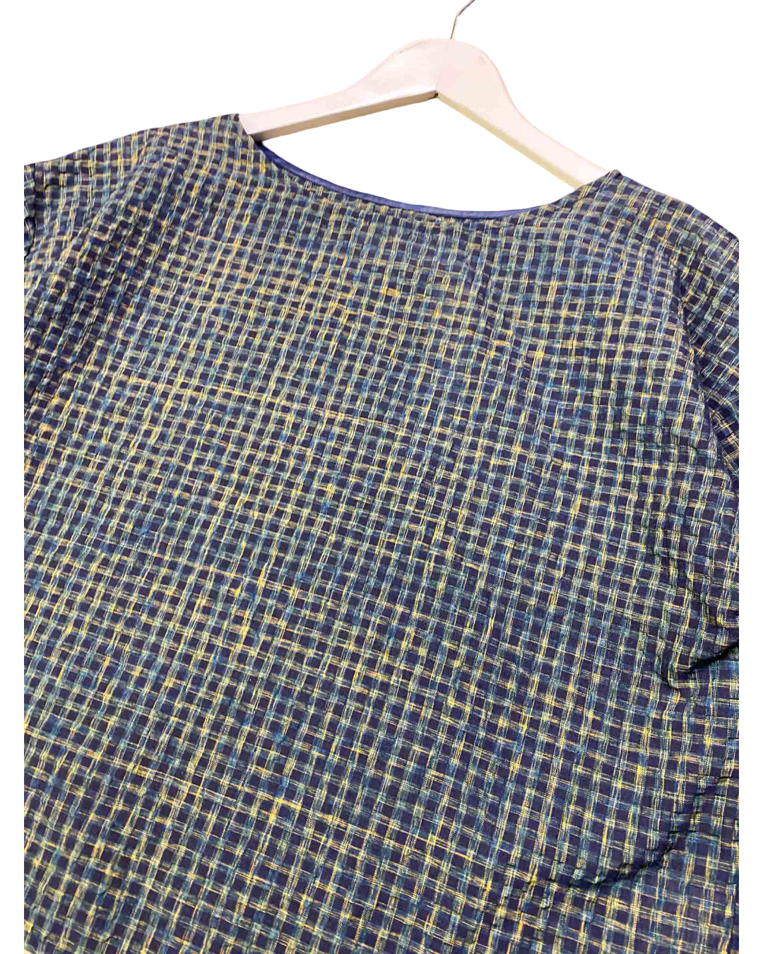 Size 12 | Kuwaii Blue Seersucker Check Claude Top
