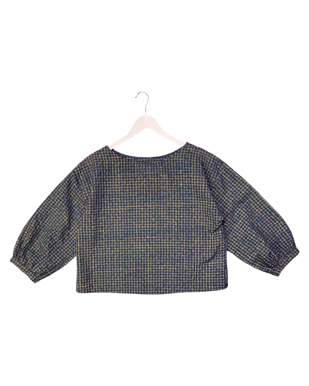 Size 12 | Kuwaii Blue Seersucker Check Claude Top