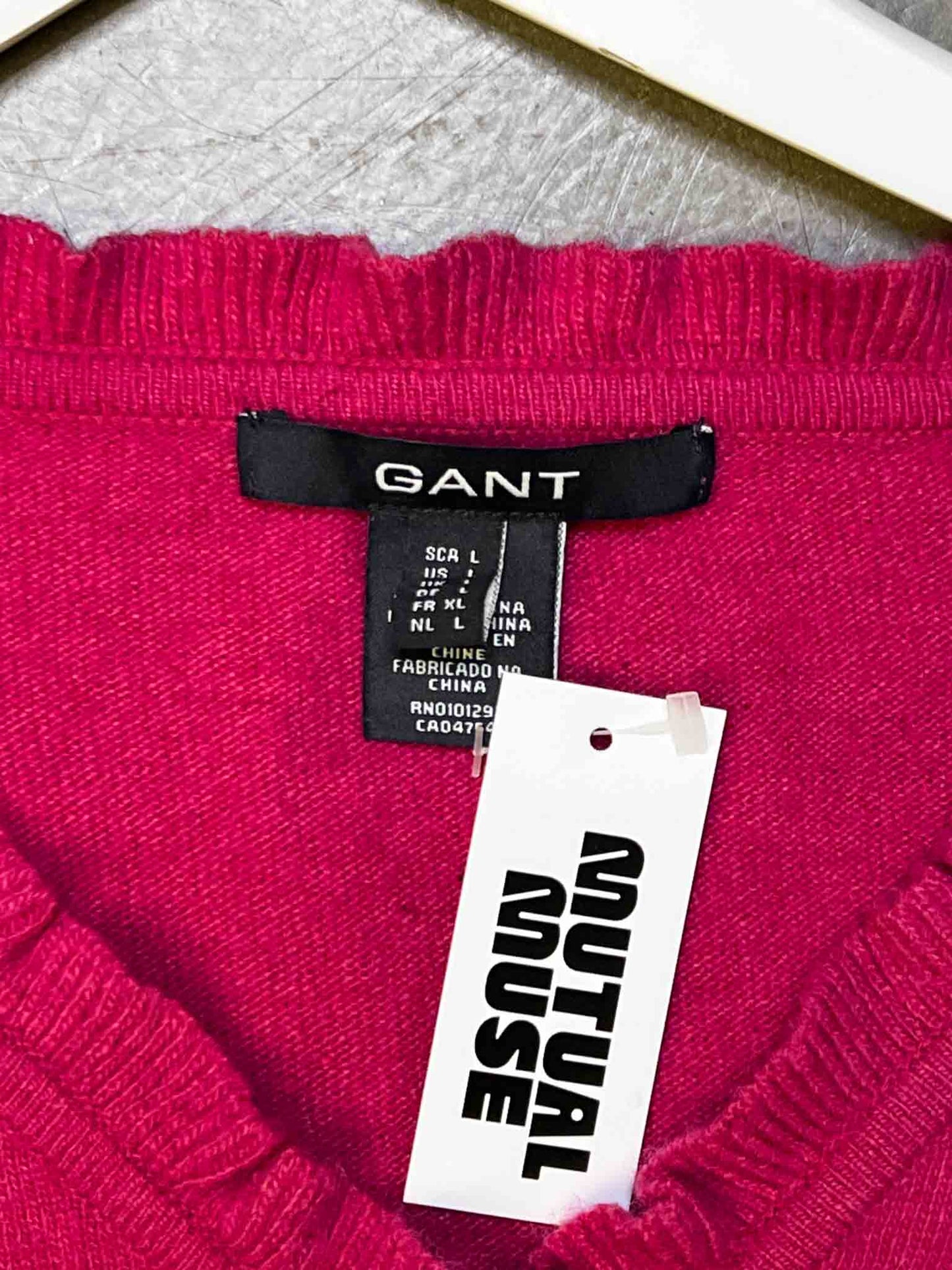 Size L | Gant Pink Wool Blend Frill Trim Cardigan