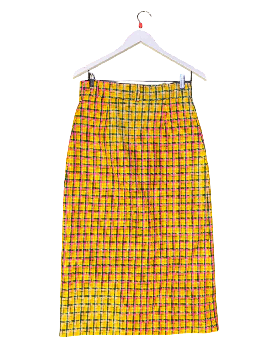 Size S | Balenciaga Yellow Plaid Wool Pencil Skirt