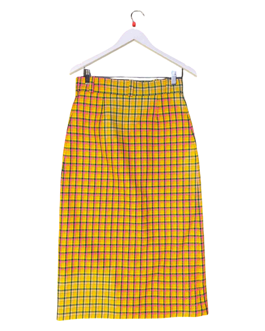 Size S | Balenciaga Yellow Plaid Wool Pencil Skirt