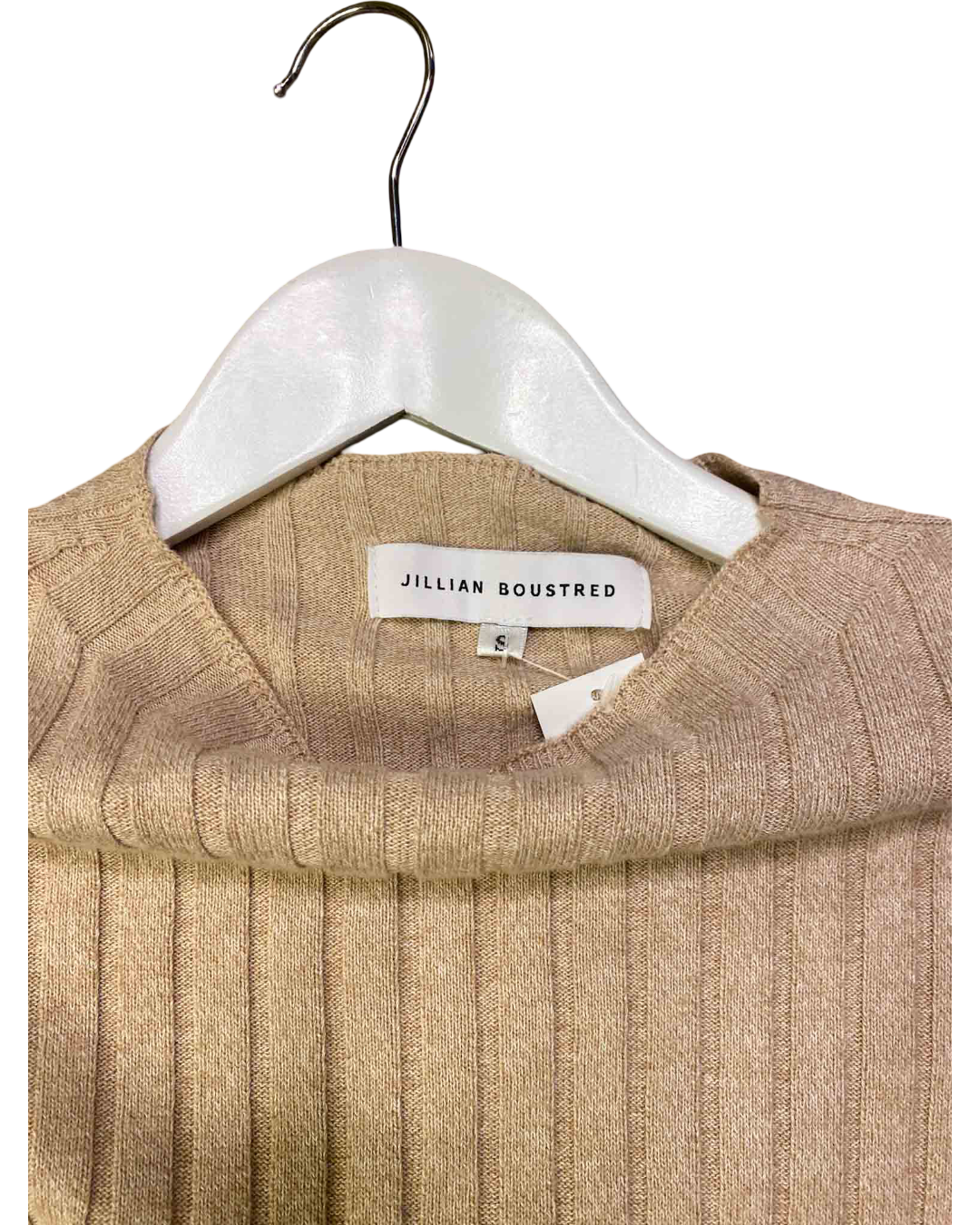 Size S | Jillian Boustred Beige Ribbed Knit Oscar Skivvy Top