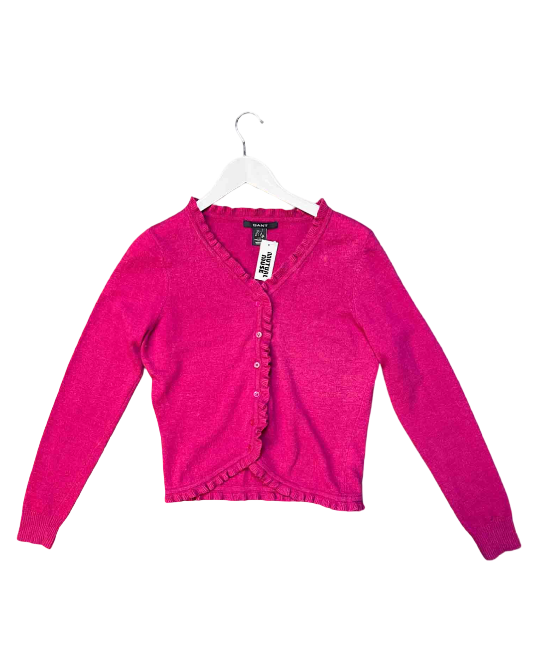 Size L | Gant Pink Wool Blend Frill Trim Cardigan
