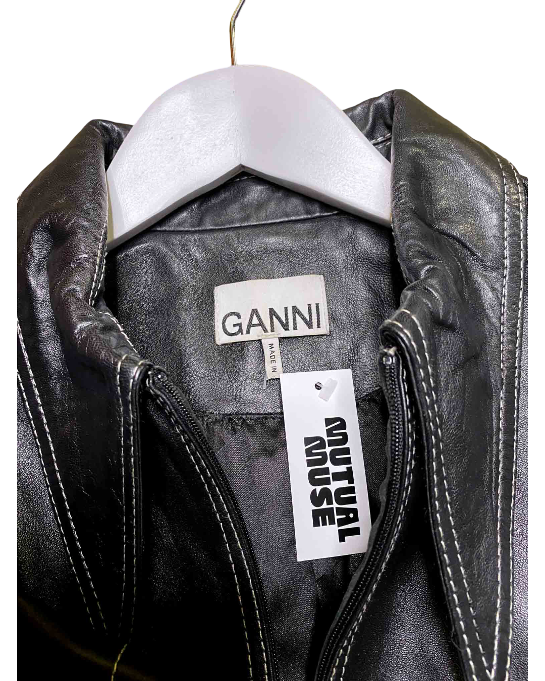 Size M | GANNI Black Leather Mini Dress