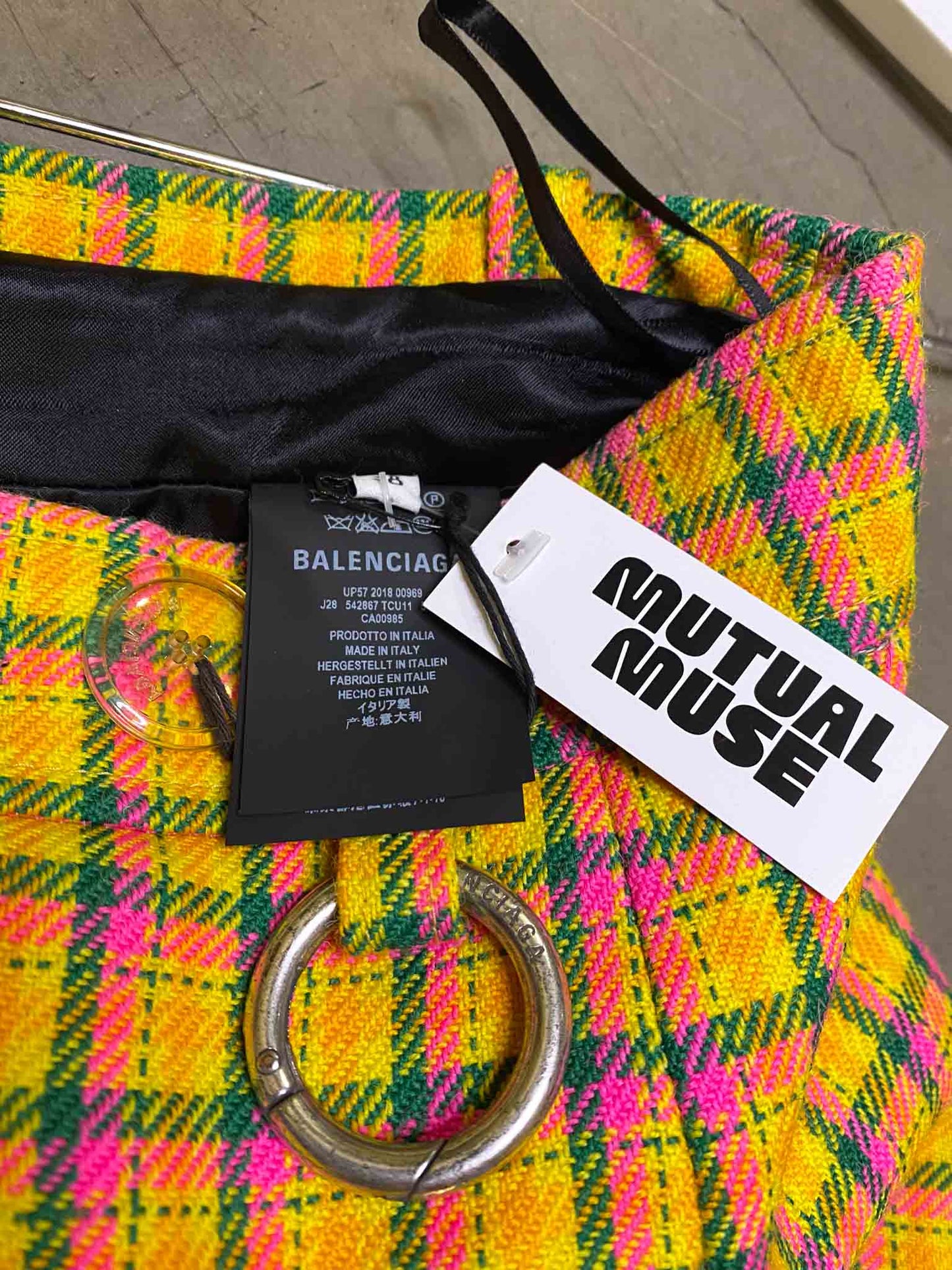Size S | Balenciaga Yellow Plaid Wool Pencil Skirt