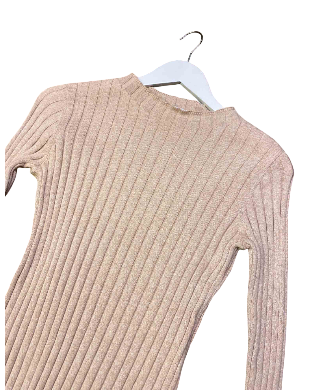 Size S | Jillian Boustred Beige Ribbed Knit Oscar Skivvy Top