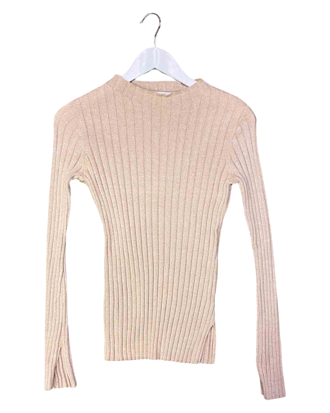 Size S | Jillian Boustred Beige Ribbed Knit Oscar Skivvy Top