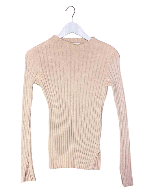 Size S | Jillian Boustred Beige Ribbed Knit Oscar Skivvy Top
