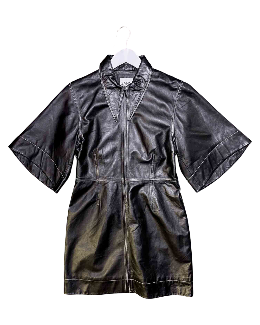 Size M | GANNI Black Leather Mini Dress