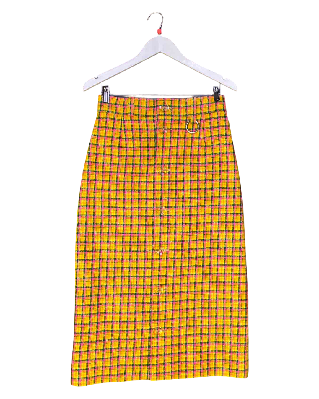 Size S | Balenciaga Yellow Plaid Wool Pencil Skirt