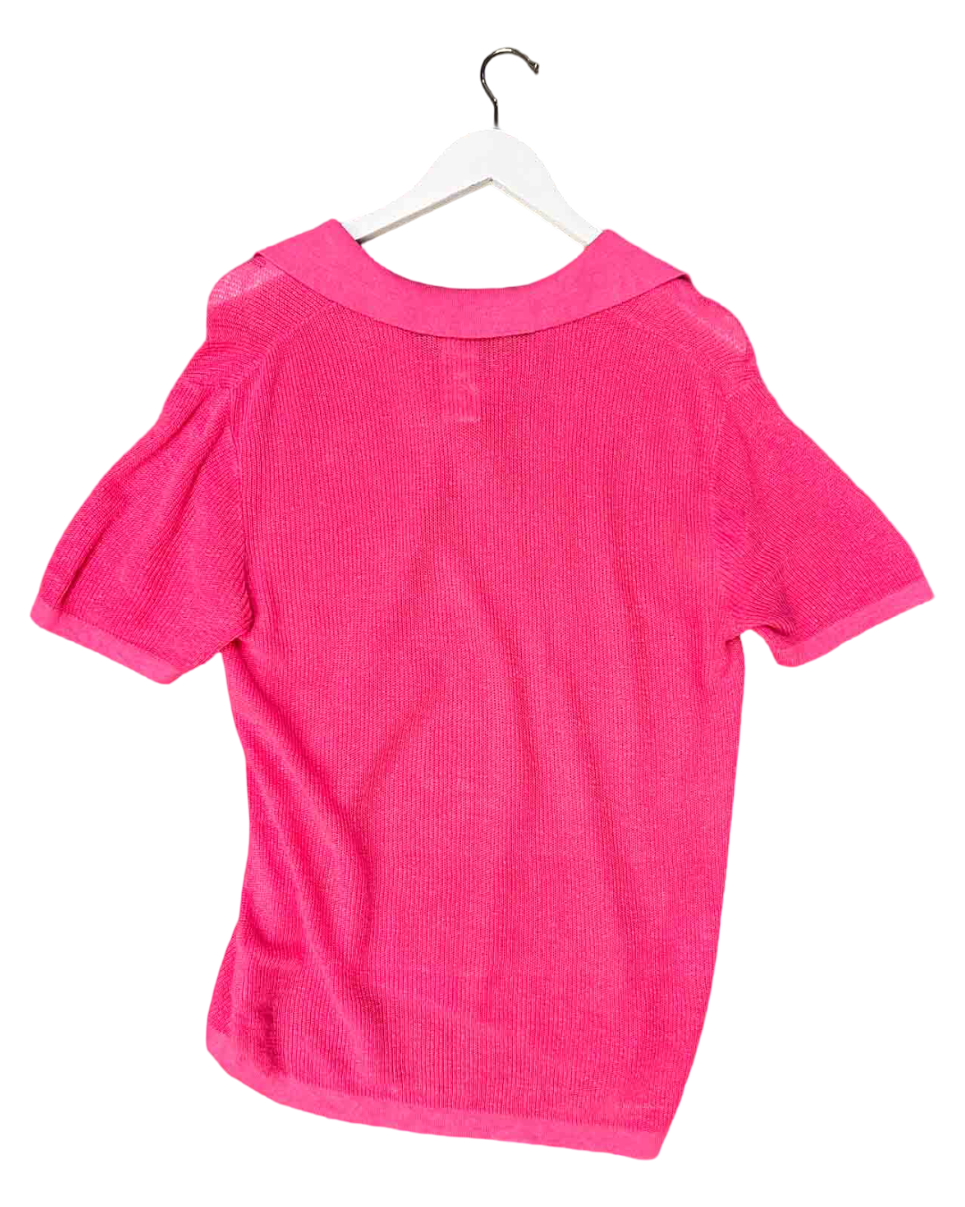 Size M | Venroy Hot Pink Linen Knit Polo Top