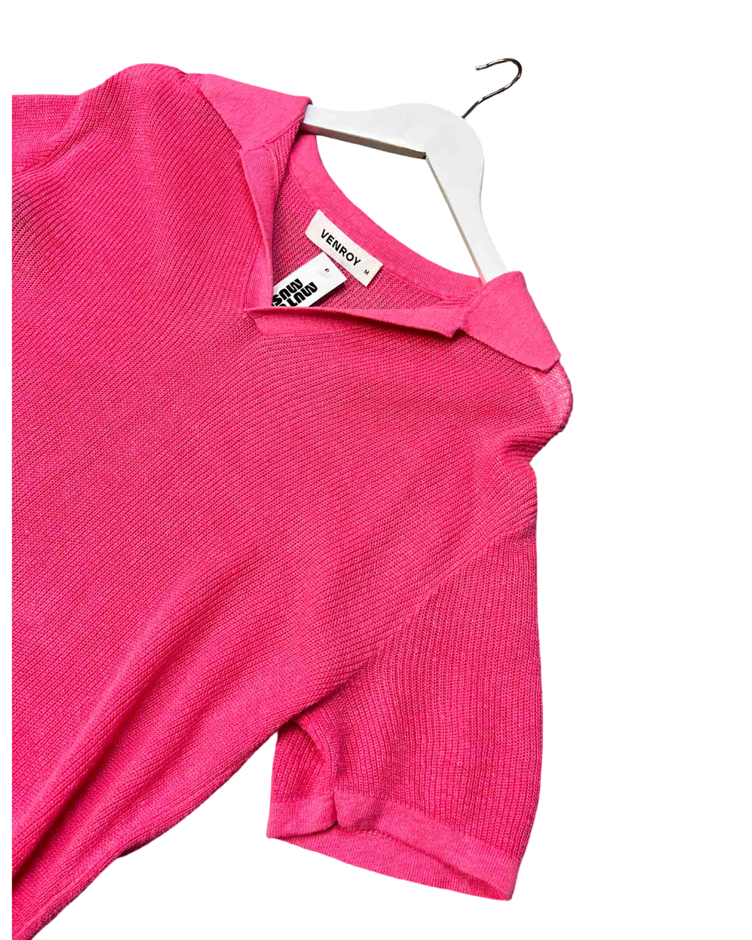 Size M | Venroy Hot Pink Linen Knit Polo Top