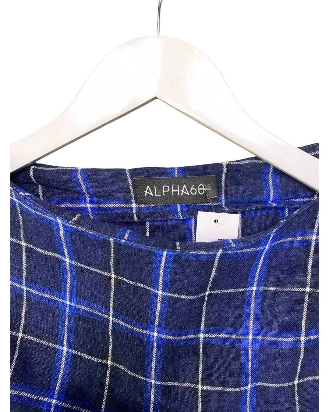 Size L | Alpha60 Navy Check Linen Top