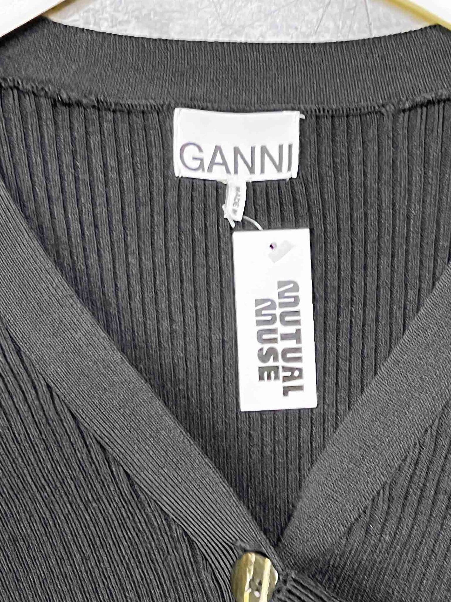 Size M | Ganni Black Knitted Cropped Cardigan