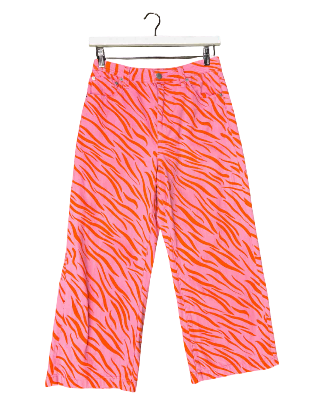 Size 10 (M) | Gorman Pink Recycled Cotton Zebra Wide-Leg Pants